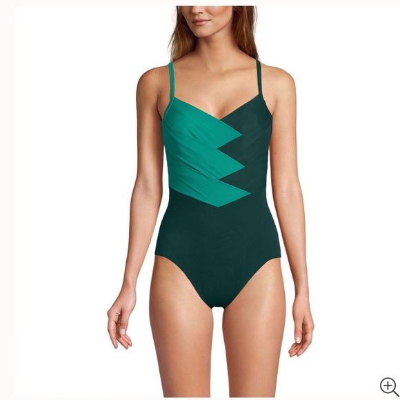 Lands end Women's Slender Suit V-neck Pleated X-back OnePiece Swimsuit - Picture 4 of 7